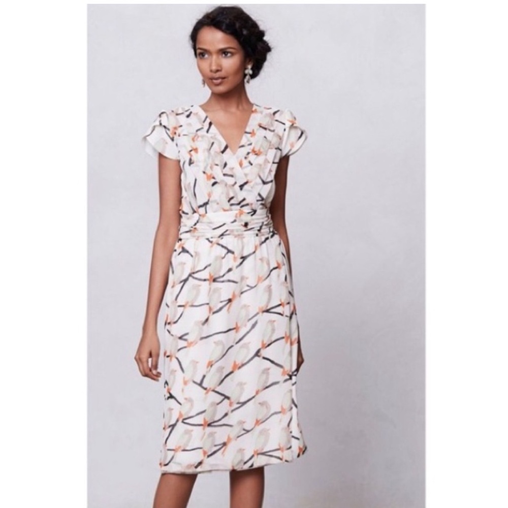 Anthropologie Erin Fetherston Songbirds White Sheath Dress, size 4